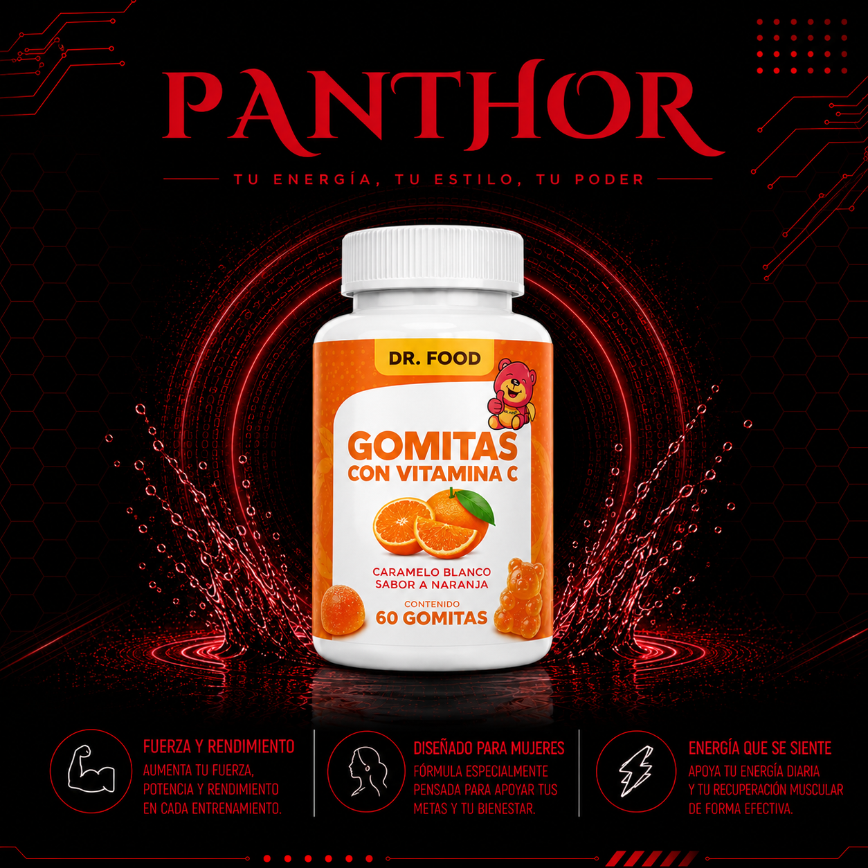 Gomitas Dr. Food con Vitamina C – Sabor Naranja (60 Gomitas)